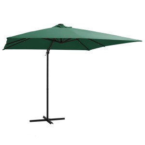 Umbrelă suspendată cu LED și stâlp din oțel, verde, 250x250 cm