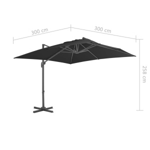 Umbrelă suspendată cu stâlp din aluminiu, negru, 3 x 3 m - Img 9