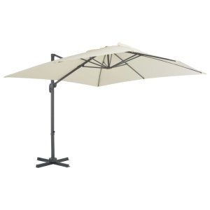 Umbrelă suspendată cu stâlp din aluminiu, nisipiu, 300x300 cm
