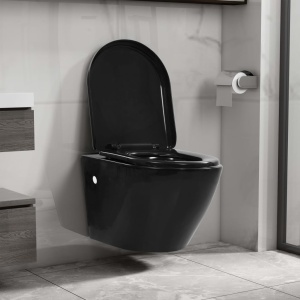 Vas toaletă suspendat cu rezervor incastrat, negru, ceramică - Img 2