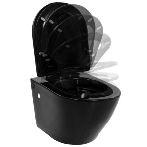 Vas WC suspendat fără ramă, negru, ceramică - Img 4