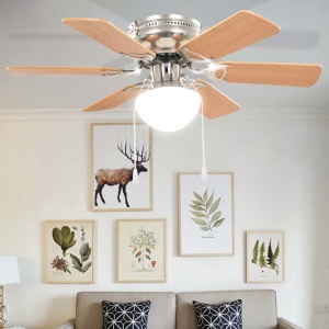 Ventilator tavan decorativ cu iluminare, 82 cm, maro deschis - Img 2
