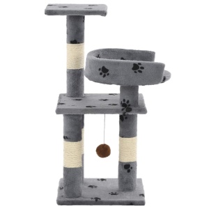 Ansamblu pisici cu funie de sisal, 65 cm, imprimeu lăbuțe, gri - Img 3