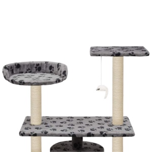 Ansamblu pisici, stâlpi funie sisal, 95 cm imprimeu lăbuțe Gri - Img 7