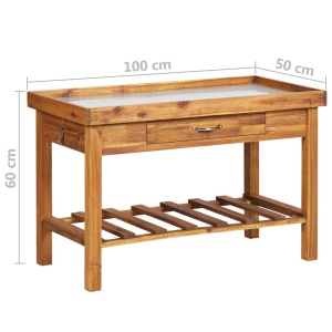 Banc de lucru de grădină, blat din zinc, lemn masiv de acacia - Img 6