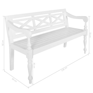 Bancă Batavia, alb, 136 cm, lemn masiv mahon - Img 5