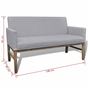 Bancă cu perne căptușite, textil, lemn de hevea, gri deschis - Img 5