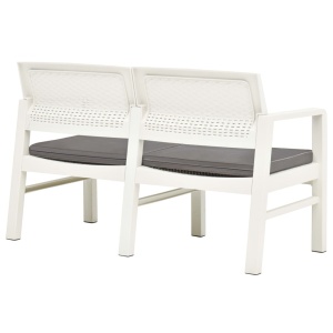 Bancă de grădină cu 2 locuri cu perne, alb, 120 cm, plastic - Img 4