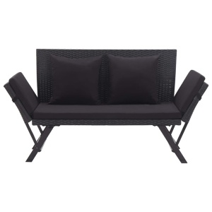 Bancă de grădină cu perne, negru, 176 cm, poliratan - Img 2