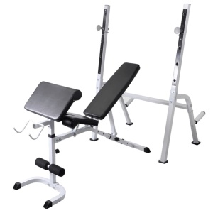 Bancă fitness cu raft greutăți, set haltere/gantere, 120 kg - Img 2