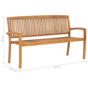 Bancă grădină stivuibilă, 3 locuri, 159 cm, lemn masiv de tec - Img 5