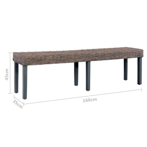 Bancă, gri, 160 cm, ratan kubu natural și lemn masiv de mango - Img 5