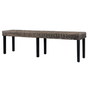 Bancă, negru, 160 cm, ratan kubu natural și lemn masiv de mango - Img 4