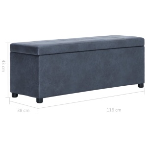 Banchetă cu depozitare, gri, 116 cm, piele intoarsă ecologică - Img 7