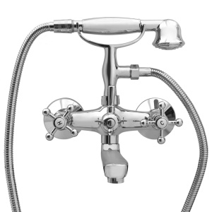 Baterie cadă cu 2 robinete + Deviator duș de mână Chrome Retro - Img 3