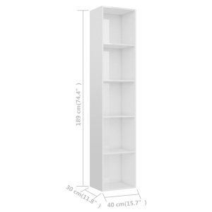 Bibliotecă, alb extralucios, 40 x 30 x 189 cm, PAL - Img 5