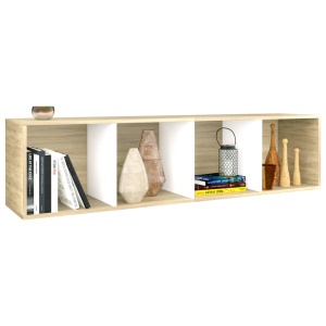 Bibliotecă/Comodă TV, alb și stejar sonoma, 36x30x143 cm, PAL - Img 8