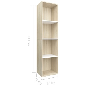 Bibliotecă/Comodă TV, alb și stejar sonoma, 36x30x143 cm, PAL - Img 10