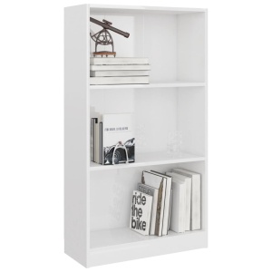 Bibliotecă cu 3 rafturi, alb extralucios, 60 x 24 x 108 cm, PAL - Img 3