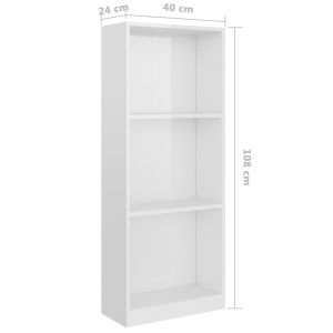 Bibliotecă cu 3 rafturi, alb lucios, 40 x 24 x 108 cm, PAL - Img 5