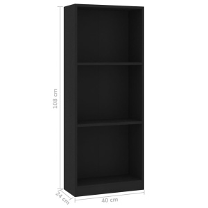 Bibliotecă cu 3 rafturi, negru, 40 x 24 x 108 cm, PAL - Img 5