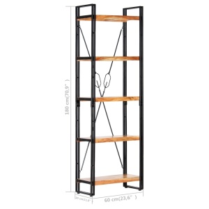 Bibliotecă cu 5 rafturi, 60 x 30 x 180 cm, lemn masiv de acacia - Img 5