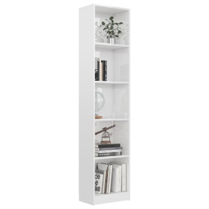 Bibliotecă cu 5 rafturi, alb lucios, 40 x 24 x 175 cm, PAL - Img 3