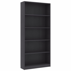 Bibliotecă cu 5 rafturi, gri, 80 x 24 x 175 cm, PAL - Img 2
