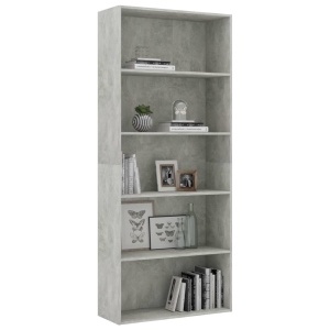 Bibliotecă cu 5 rafturi, gri beton, 80 x 30 x 189 cm, PAL - Img 3