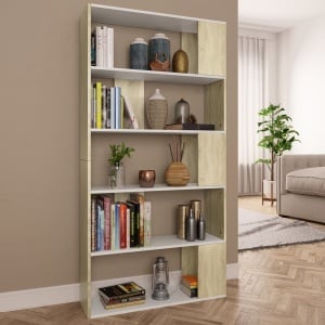 Bibliotecă/Separator cameră alb & stejar Sonoma 80x24x159cm PAL