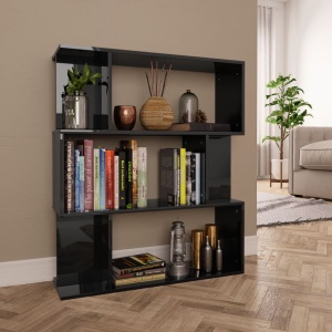 Bibliotecă/Separator cameră, negru foarte lucios 80x24x96cm PAL
