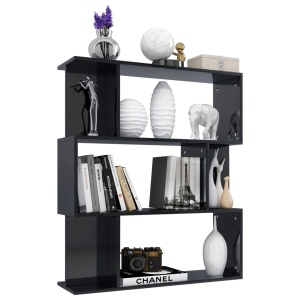 Bibliotecă/Separator cameră, negru foarte lucios 80x24x96cm PAL - Img 8
