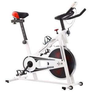 Bicicletă fitness, centrifugă, cu senzori puls, alb și roșu - Img 2