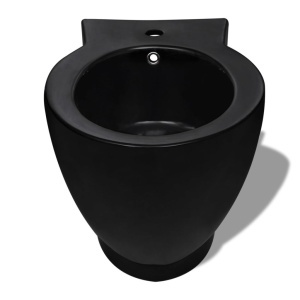 Bideu ceramic rotund cu montare pe pardoseală, negru - Img 4