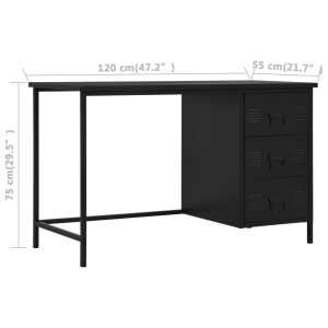 Birou cu sertare, negru, 120 x 55 x 75 cm, oțel, industrial - Img 7