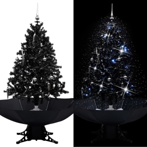 Brad de Crăciun cu ninsoare și bază umbrelă, negru, 140 cm, PVC - Img 1