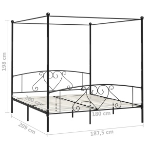Cadru de pat cu baldachin, negru, 180 x 200 cm, metal - Img 5