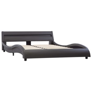 Cadru de pat cu LED, gri, 160 x 200 cm, piele ecologică - Img 3