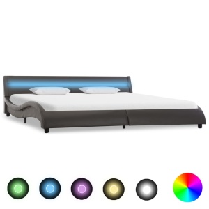 Cadru de pat cu LED, gri, 180 x 200 cm, piele ecologică