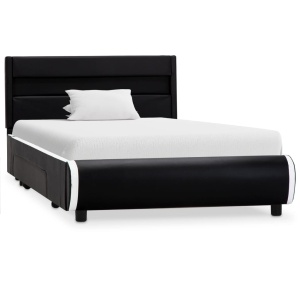 Cadru de pat cu LED, negru, 100 x 200 cm, piele ecologică - Img 2
