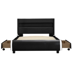 Cadru de pat cu LED, negru, 100 x 200 cm, piele ecologică - Img 5