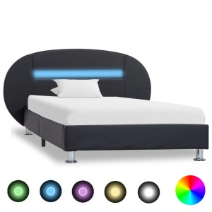 Cadru de pat cu LED, negru, 90 x 200 cm, piele ecologică