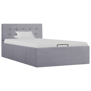 Cadru de pat hidraulic cu ladă gri deschis 90x200 cm textil