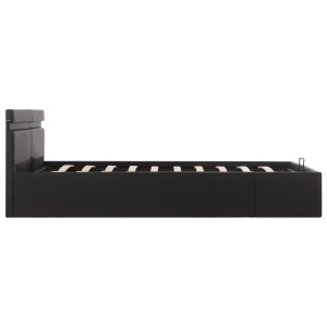 Cadru pat hidraulic cu ladă LED negru 160x200cm piele ecologică - Img 5