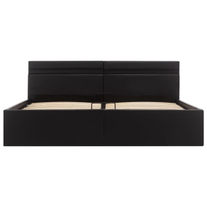 Cadru pat hidraulic cu ladă LED negru 160x200cm piele ecologică - Img 8