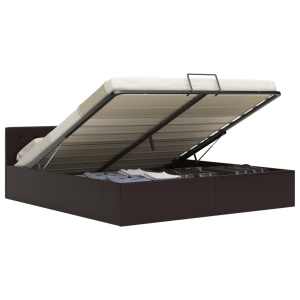 Cadru pat hidraulic, depozitare, gri, 160 x 200 cm, piele eco