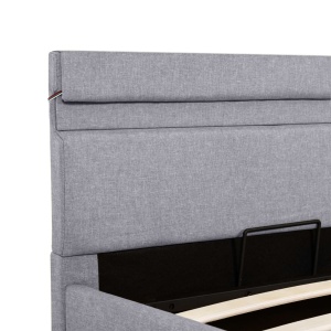 Cadru pat hidraulic ladă&amp;LED gri deschis 100x200 cm textil - Img 7