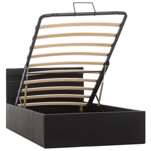 Cadru pat hidraulic ladă &amp; LED negru 100x200 cm piele ecologică - Img 3