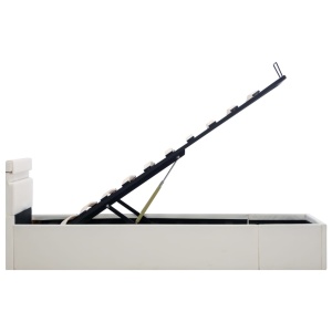 Cadru pat hidraulic ladă și LED alb 100x200 cm piele ecologică - Img 6
