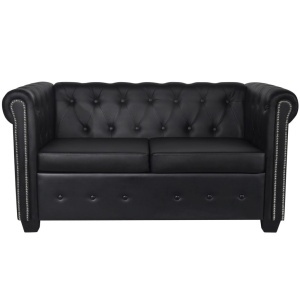 Canapea Chesterfield cu 2 locuri, piele artificială, negru - Img 4